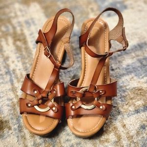 Brown Leather Wedge Heels